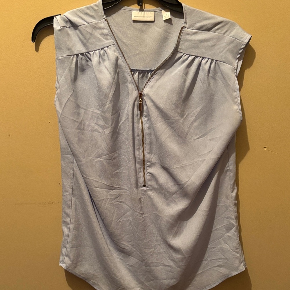 New York & Company Light Blue Zip-Front Blouse